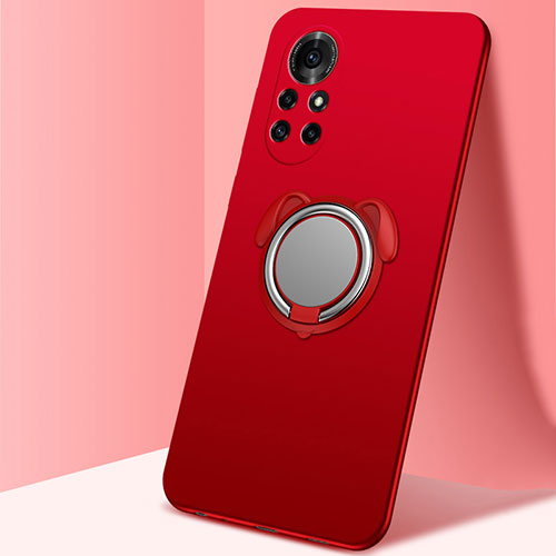 Ultra-thin Silicone Gel Soft Case Cover with Magnetic Finger Ring Stand A01 for Huawei Nova 8 Pro 5G Red