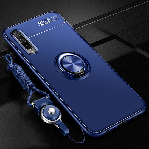 Ultra-thin Silicone Gel Soft Case Cover with Magnetic Finger Ring Stand A01 for Huawei P Smart Pro (2019) Blue