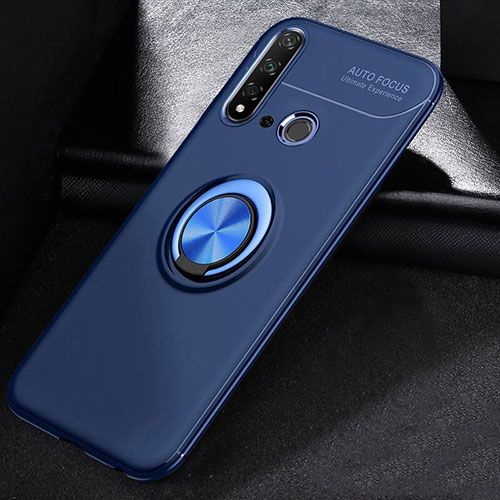 Ultra-thin Silicone Gel Soft Case Cover with Magnetic Finger Ring Stand A01 for Huawei P20 Lite (2019) Blue