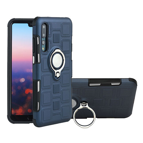 Ultra-thin Silicone Gel Soft Case Cover with Magnetic Finger Ring Stand A01 for Huawei P20 Pro Dark Gray