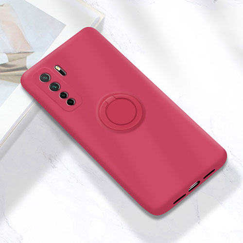 Ultra-thin Silicone Gel Soft Case Cover with Magnetic Finger Ring Stand A01 for Huawei P40 Lite 5G Red