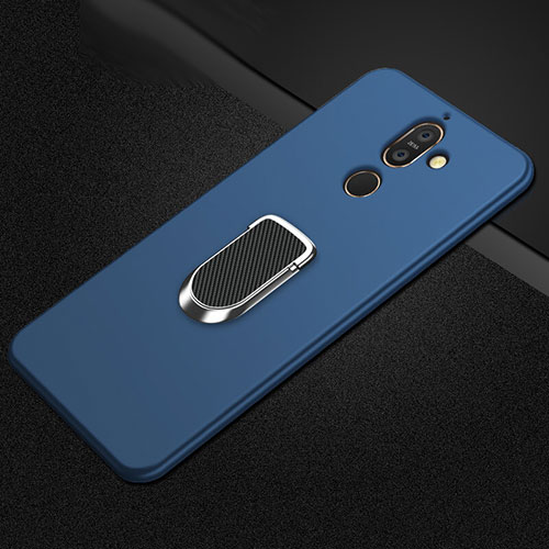 Ultra-thin Silicone Gel Soft Case Cover with Magnetic Finger Ring Stand A01 for Nokia 7 Plus Blue