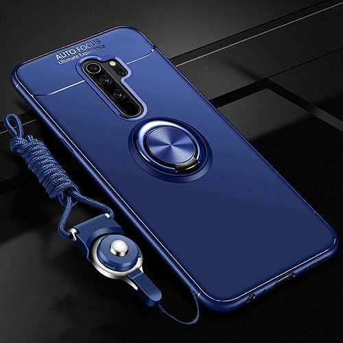 Ultra-thin Silicone Gel Soft Case Cover with Magnetic Finger Ring Stand A01 for Oppo A11 Blue