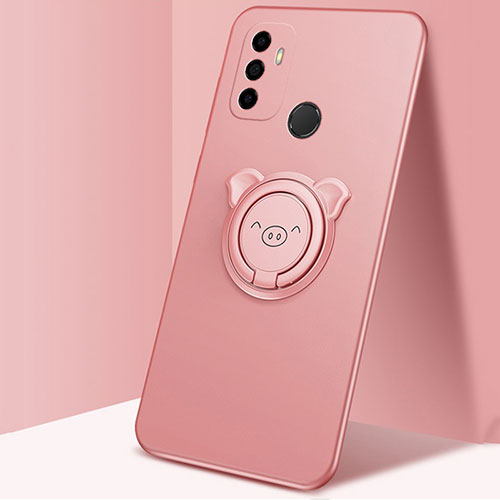 Ultra-thin Silicone Gel Soft Case Cover with Magnetic Finger Ring Stand A01 for Oppo A11s Rose Gold