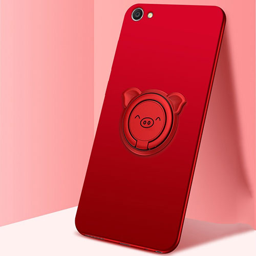 Ultra-thin Silicone Gel Soft Case Cover with Magnetic Finger Ring Stand A01 for Oppo A3 Red