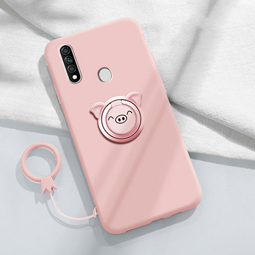 Ultra-thin Silicone Gel Soft Case Cover with Magnetic Finger Ring Stand A01 for Oppo A31 Pink