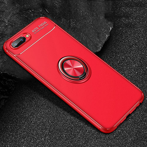 Ultra-thin Silicone Gel Soft Case Cover with Magnetic Finger Ring Stand A01 for Oppo A5 Red