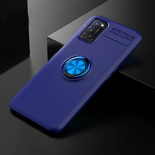 Ultra-thin Silicone Gel Soft Case Cover with Magnetic Finger Ring Stand A01 for Oppo A72 Blue