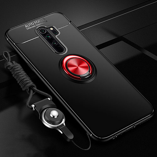 Ultra-thin Silicone Gel Soft Case Cover with Magnetic Finger Ring Stand A01 for Oppo A9 (2020) Red and Black
