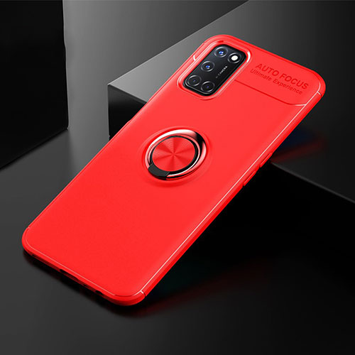 Ultra-thin Silicone Gel Soft Case Cover with Magnetic Finger Ring Stand A01 for Oppo A92 Red