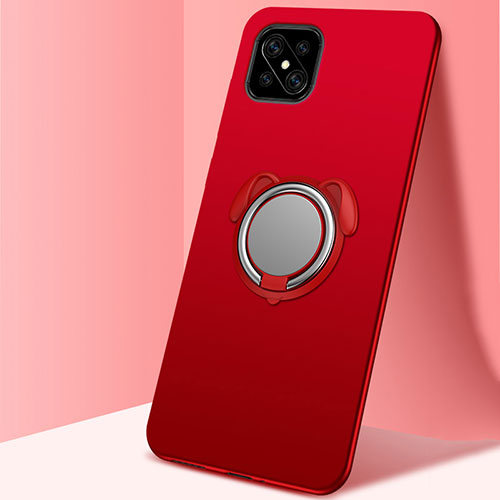 Ultra-thin Silicone Gel Soft Case Cover with Magnetic Finger Ring Stand A01 for Oppo A92s 5G Red