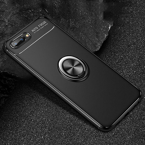 Ultra-thin Silicone Gel Soft Case Cover with Magnetic Finger Ring Stand A01 for Oppo AX5 Black