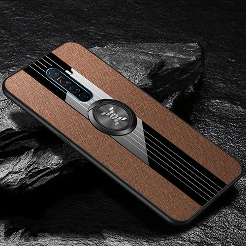 Ultra-thin Silicone Gel Soft Case Cover with Magnetic Finger Ring Stand A01 for Oppo Reno Ace Brown