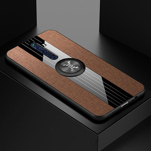 Ultra-thin Silicone Gel Soft Case Cover with Magnetic Finger Ring Stand A01 for Oppo Reno2 Z Brown