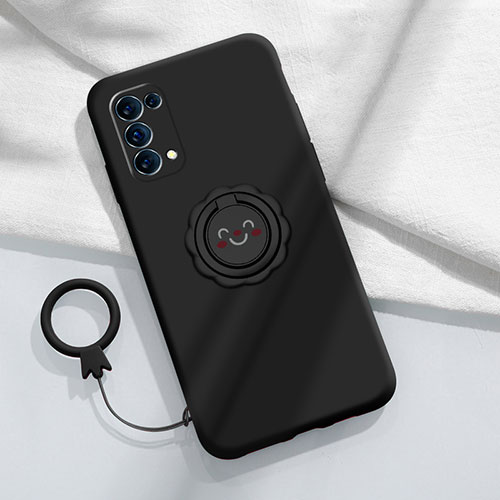 Ultra-thin Silicone Gel Soft Case Cover with Magnetic Finger Ring Stand A01 for Oppo Reno5 Pro 5G Black