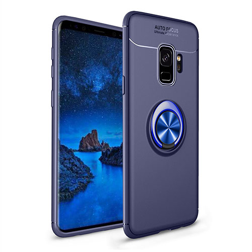 Ultra-thin Silicone Gel Soft Case Cover with Magnetic Finger Ring Stand A01 for Samsung Galaxy S9 Blue