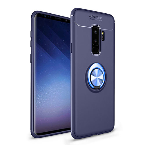 Ultra-thin Silicone Gel Soft Case Cover with Magnetic Finger Ring Stand A01 for Samsung Galaxy S9 Plus Blue