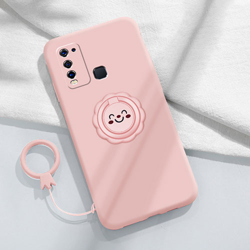 Ultra-thin Silicone Gel Soft Case Cover with Magnetic Finger Ring Stand A01 for Vivo Y50 Pink