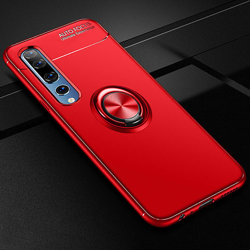 Ultra-thin Silicone Gel Soft Case Cover with Magnetic Finger Ring Stand A01 for Xiaomi Mi 10 Red