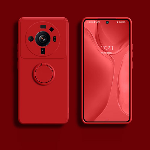 Ultra-thin Silicone Gel Soft Case Cover with Magnetic Finger Ring Stand A01 for Xiaomi Mi 12S Ultra 5G Red