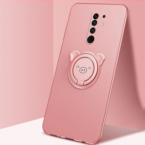 Ultra-thin Silicone Gel Soft Case Cover with Magnetic Finger Ring Stand A01 for Xiaomi Redmi 9 Rose Gold