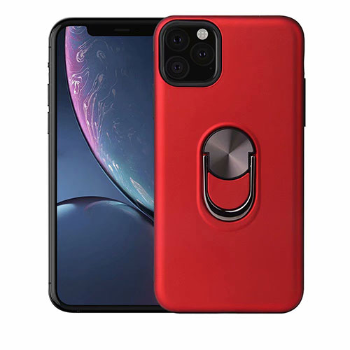 Ultra-thin Silicone Gel Soft Case Cover with Magnetic Finger Ring Stand A02 for Apple iPhone 11 Pro Red