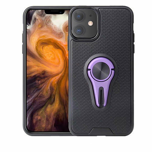 Ultra-thin Silicone Gel Soft Case Cover with Magnetic Finger Ring Stand A02 for Apple iPhone 11 Purple