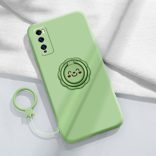 Ultra-thin Silicone Gel Soft Case Cover with Magnetic Finger Ring Stand A02 for Huawei Enjoy 20 Pro 5G Cyan