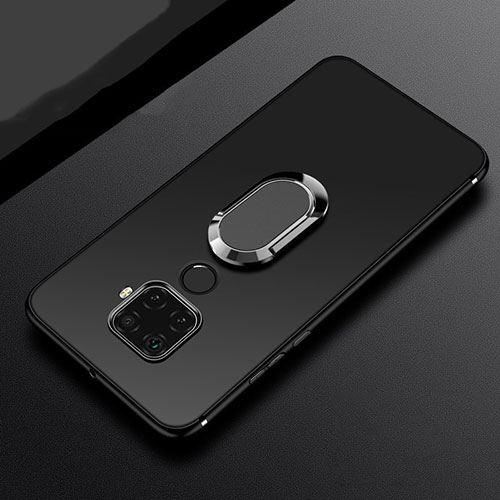 Ultra-thin Silicone Gel Soft Case Cover with Magnetic Finger Ring Stand A02 for Huawei Mate 30 Lite Black