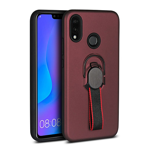 Ultra-thin Silicone Gel Soft Case Cover with Magnetic Finger Ring Stand A02 for Huawei Nova 3e Brown