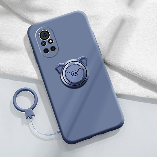 Ultra-thin Silicone Gel Soft Case Cover with Magnetic Finger Ring Stand A02 for Huawei Nova 8 5G Lavender Gray