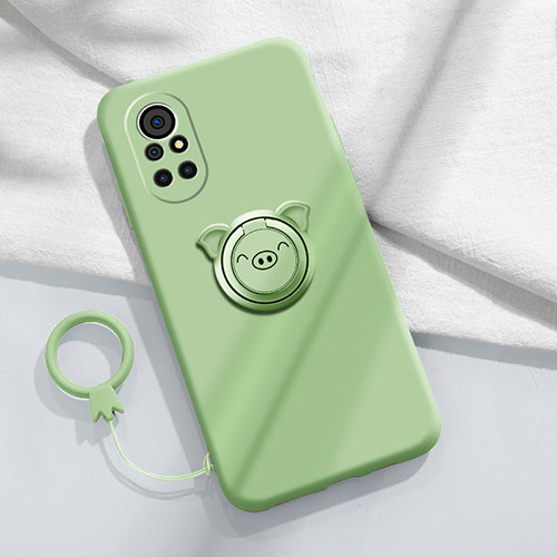 Ultra-thin Silicone Gel Soft Case Cover with Magnetic Finger Ring Stand A02 for Huawei Nova 8 Pro 5G Matcha Green