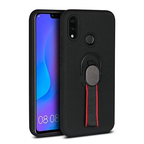 Ultra-thin Silicone Gel Soft Case Cover with Magnetic Finger Ring Stand A02 for Huawei P20 Lite Black