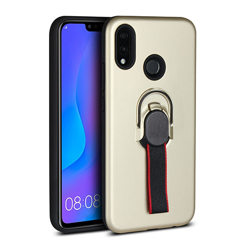 Ultra-thin Silicone Gel Soft Case Cover with Magnetic Finger Ring Stand A02 for Huawei P20 Lite Gold