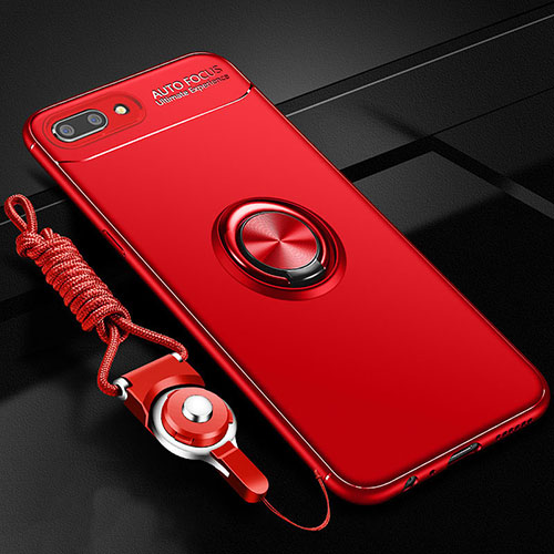 Ultra-thin Silicone Gel Soft Case Cover with Magnetic Finger Ring Stand A02 for Oppo A5 Red