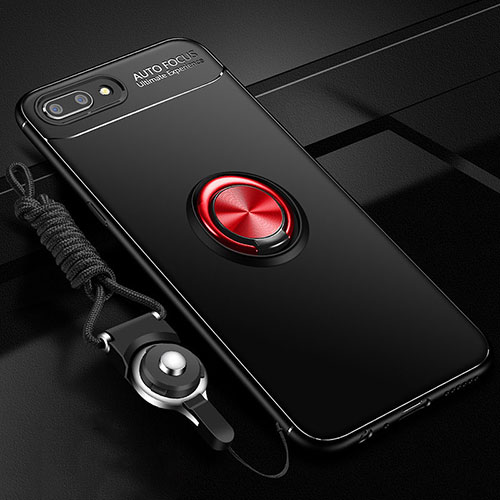 Ultra-thin Silicone Gel Soft Case Cover with Magnetic Finger Ring Stand A02 for Oppo A5 Red and Black