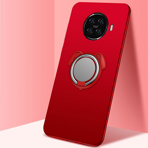 Ultra-thin Silicone Gel Soft Case Cover with Magnetic Finger Ring Stand A02 for Oppo Ace2 Red