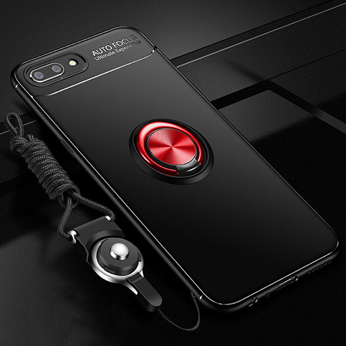 Ultra-thin Silicone Gel Soft Case Cover with Magnetic Finger Ring Stand A02 for Oppo AX5 Red and Black