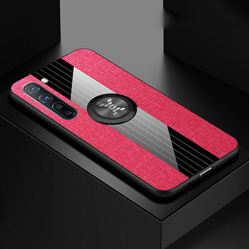 Ultra-thin Silicone Gel Soft Case Cover with Magnetic Finger Ring Stand A02 for Oppo K7 5G Hot Pink