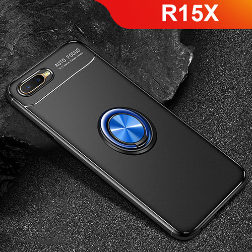 Ultra-thin Silicone Gel Soft Case Cover with Magnetic Finger Ring Stand A02 for Oppo R15X Blue and Black