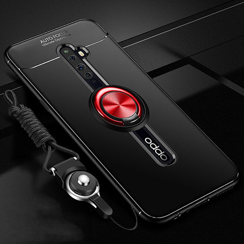 Ultra-thin Silicone Gel Soft Case Cover with Magnetic Finger Ring Stand A02 for Oppo Reno2 Z Red and Black