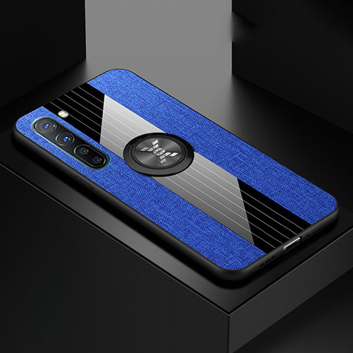 Ultra-thin Silicone Gel Soft Case Cover with Magnetic Finger Ring Stand A02 for Oppo Reno3 Blue