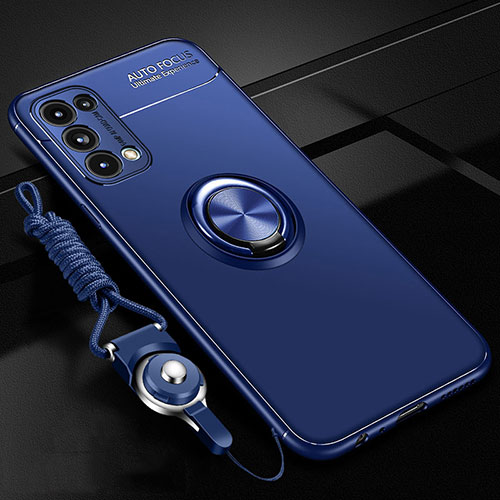 Ultra-thin Silicone Gel Soft Case Cover with Magnetic Finger Ring Stand A02 for Oppo Reno5 Pro 5G Blue