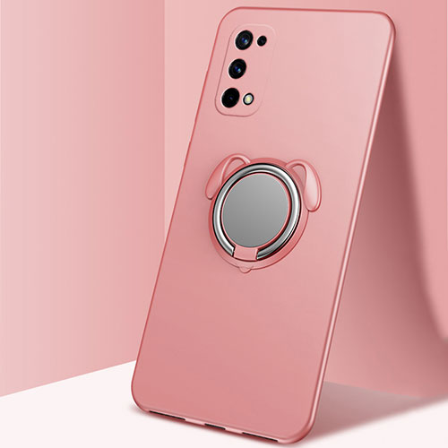 Ultra-thin Silicone Gel Soft Case Cover with Magnetic Finger Ring Stand A02 for Realme X7 5G Rose Gold