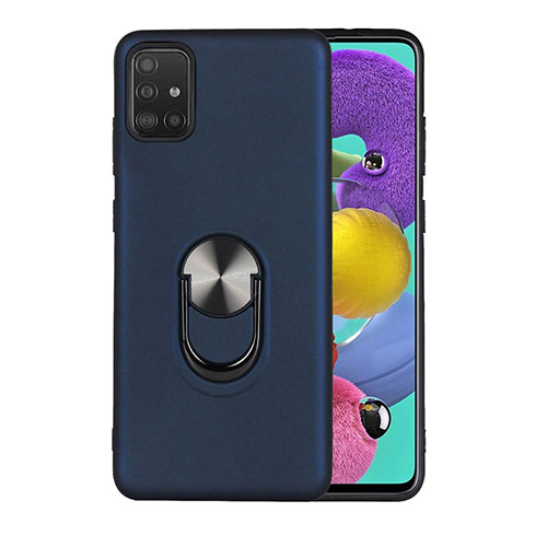 Ultra-thin Silicone Gel Soft Case Cover with Magnetic Finger Ring Stand A02 for Samsung Galaxy A71 5G Blue