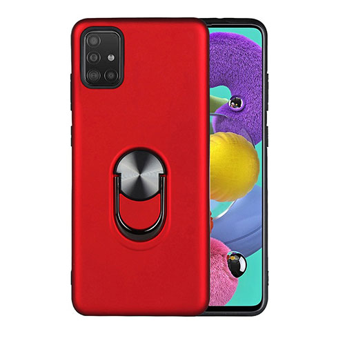 Ultra-thin Silicone Gel Soft Case Cover with Magnetic Finger Ring Stand A02 for Samsung Galaxy A71 5G Red