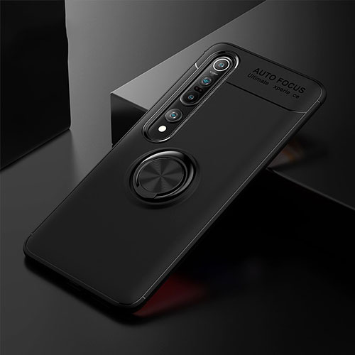 Ultra-thin Silicone Gel Soft Case Cover with Magnetic Finger Ring Stand A02 for Xiaomi Mi 10 Pro Black