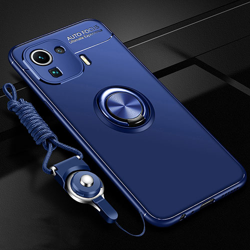 Ultra-thin Silicone Gel Soft Case Cover with Magnetic Finger Ring Stand A02 for Xiaomi Mi 11 Pro 5G Blue