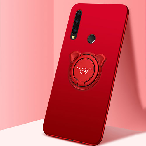 Ultra-thin Silicone Gel Soft Case Cover with Magnetic Finger Ring Stand A03 for Huawei Enjoy 10 Plus Red