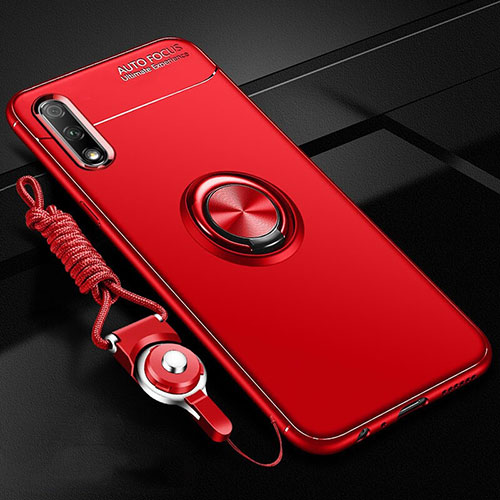 Ultra-thin Silicone Gel Soft Case Cover with Magnetic Finger Ring Stand A03 for Huawei Honor 9X Red